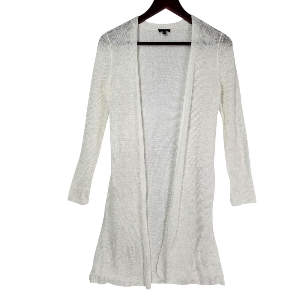 Talbots Open-Front Straight Line Lightweight Long Cardigan in Ivory Size P EUC